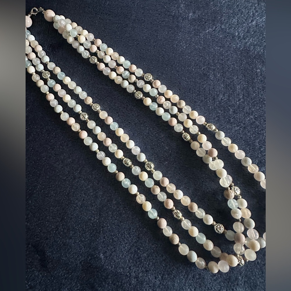 Multi-Strand Pastel Beaded Necklace with Silver Accents - Picture 5 of 15
